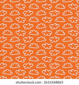 Vibrant fall cloud seamless nursery pattern. Naive illustration of summer sky in hand drawn playful style for childrens nursery backdrops, wallpaper. 