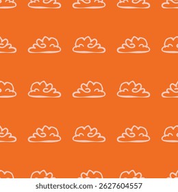 Vibrant fall cloud seamless nursery pattern. Naive illustration of summer sky in hand drawn playful style for childrens nursery backdrops, wallpaper. 