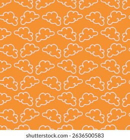 Vibrant fall cloud seamless nursery pattern. Naive illustration of summer sky in hand drawn playful style for childrens nursery backdrops, wallpaper. 