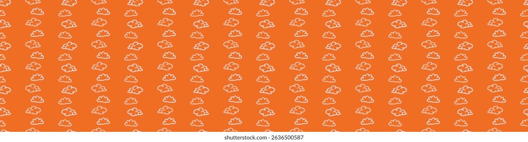 Vibrant fall cloud seamless nursery border. Naive illustration of summer sky in hand drawn playful style for childrens nursery edging, ribbon. 