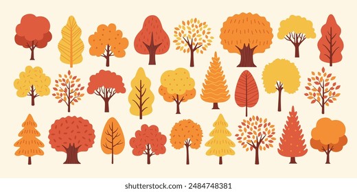 Colección de otoño vibrante: Diversas piezas de diseño de árboles de otoño