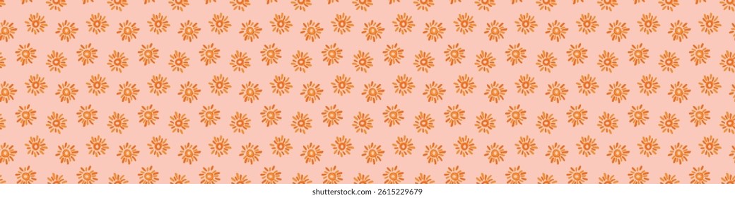 Vibrant fall sunshine seamless nursery border. Naive illustration of summer sky in hand drawn playful style for childrens nursery edinging, banner. 