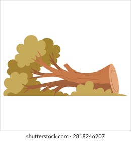 Vibrant Fallen Tree with Cracked Trunk Simple Game Asset