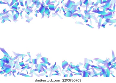 Vibrant falling confetti decoration vector background. Blue  hologram particles christmas decor. Cracker poppers party confetti. Holiday celebration decoration illustration. Top view sequins.