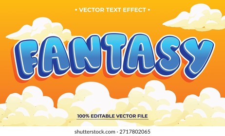 Vibrant fantasy text effect with clouds and editable vector design