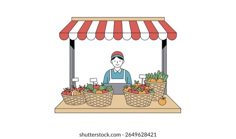 Vibrant farmers market stall overflowing with fresh produce offering healthy organic vegetables and fruits for sale