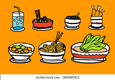 Vibrant Fast Food Icons: Elevate your designs with this collection. Featuring thin black outline icons against a vibrant orange background, it adds a modern and energetic touch to your fast-food-theme