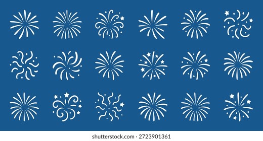 Lebendige festliche Feuerwerk Ikone Set. Feiern von Urlaub und Freude