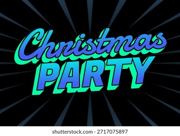 Un gráfico vibrante y festivo con las palabras Fiesta de Navidad en tipografía audaz y colorida sobre un fondo negro con líneas radiantes.
