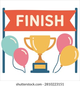 Vibrant Finish Ribbon with Text with Balloons and a Gold