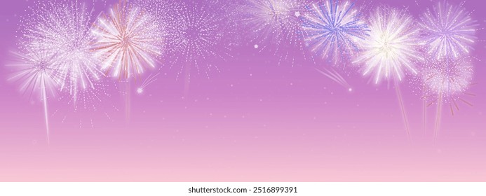 Vibrante queima de fogos de artifício contra um céu de gradiente rosa sonhador. Ideal para celebrações festivas, Ano Novo, e projetos temáticos de férias, adicionando um toque de magia e emoção para qualquer ocasião.