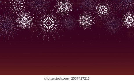 Patrón vibrante de fuegos artificiales sobre un fondo degradado de color rojo profundo, ideal para diseños festivos, celebraciones de Año Nuevo o proyectos temáticos de vacaciones, agregando calidez y emoción a cualquier elemento visual.