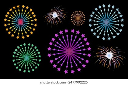 Vibrant fireworks in various colors and patterns