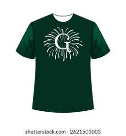 Vibrant firework-style alphabet t-shirt design bursting with color, perfect for bold, expressive statement wear.