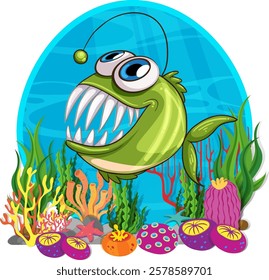 A vibrant fish among coral and sea plants