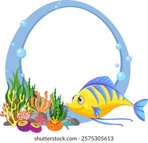 Vibrant fish and coral in a circular frame