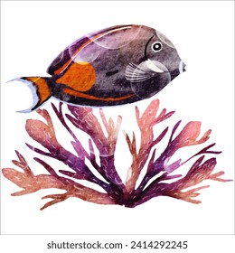 Vibrant Fish and Coral Watercolor Painting - Artistic Marine Illustration