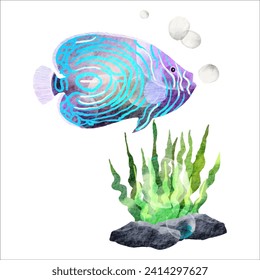 Vibrant Fish and Coral Watercolor Painting - Artistic Marine Illustration