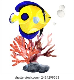 Vibrant Fish and Coral Watercolor Painting - Artistic Marine Illustration