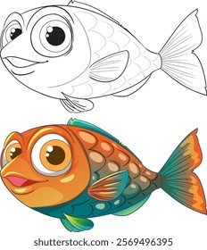 Vibrant fish with large eyes and playful expression