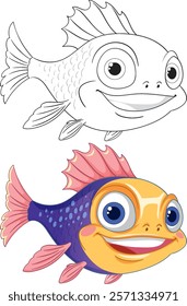 Vibrant fish with playful expression and detailed features