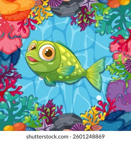 Vibrant fish surrounded by coral and sea life