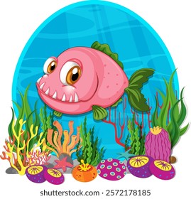 A vibrant fish swimming among colorful coral and plants