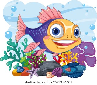 Vibrant fish swimming among coral and sea plants