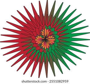 A vibrant five-petal flower design with each petal in a different color: red, blue, yellow, green, and orange. The center features the Bangladesh flag design,white  background.