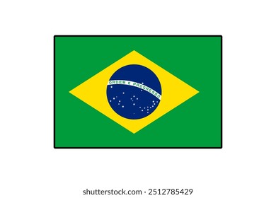 La vibrante bandera de Brasil presenta un fondo verde con un diamante amarillo que contiene un globo azul y estrellas blancas. Simboliza la rica cultura e historia de la nación.