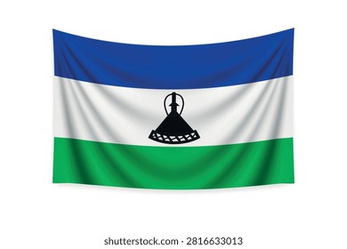 Vibrant flag of Lesotho featuring horizontal bands of blue, white, and green, adorned with a traditional basotho hat symbol ? representing heritage and national identity.
