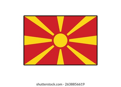 The vibrant flag of North Macedonia features red and yellow rays extending from a central sun, symbolizing the country's national identity and heritage.