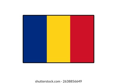 The vibrant flag of Romania features three vertical stripes colored blue, yellow, and red. This graphic representation symbolizes Romanian national identity and pride.