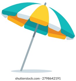 Vibrant flat design beach umbrella illustration for summer, vacation, and relaxation concepts, offering shade and a sense of holiday getaway