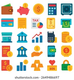 Vibrant Flat Design Icons Finance, Banking, and Investment Concepts for Web and Mobile Applications
