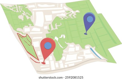 A vibrant, flat design illustration of a map with a location pin