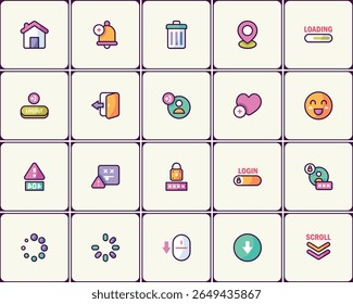 Conjunto de ícones de interface de design plano vibrante para desenvolvimento de aplicativos e design de experiência do usuário
