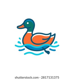 Vibrant flat design of a mallard duck floating on water