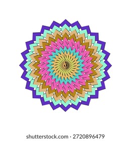 Mandala de diseño plano vibrante con patrones intrincados, perfecto para meditación, marca y proyectos de arte digital.