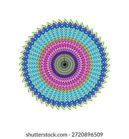 Mandala de diseño plano vibrante con patrones intrincados, perfecto para proyectos de meditación, yoga y marca espiritual.