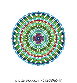 Mandala de diseño plano vibrante con patrones intrincados, perfecto para proyectos de meditación, yoga y marca espiritual.