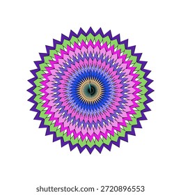 Mandala de diseño plano vibrante con patrones intrincados, perfecto para proyectos de meditación, yoga y marca espiritual.
