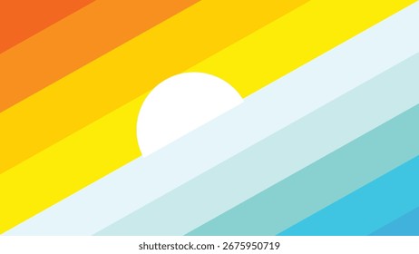 Vibrant flat design of a scenery background of forest and a sun with soft color