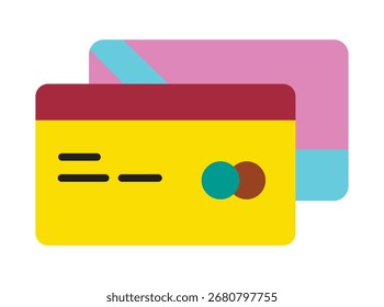 Icono plano vibrante de tarjetas de crédito y débito. Este gráfico moderno simboliza pagos en línea, comercio electrónico y transacciones financieras. Perfecto para Sitios web, App y diseños con temática fintech.
