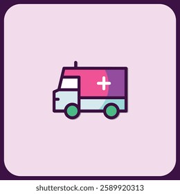 Vibrant Flat Icon Design: Emergency Medical Vehicle