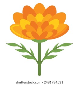 Vibrant Flat Icon of a Marigold Flower with Bold Colors and Simplistic Design