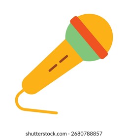 A vibrant, flat icon of a microphone. Symbolizes music, singing, podcasting, and audio recording. Perfect for performance, media, and communication-themed designs. Isolated graphic element.
