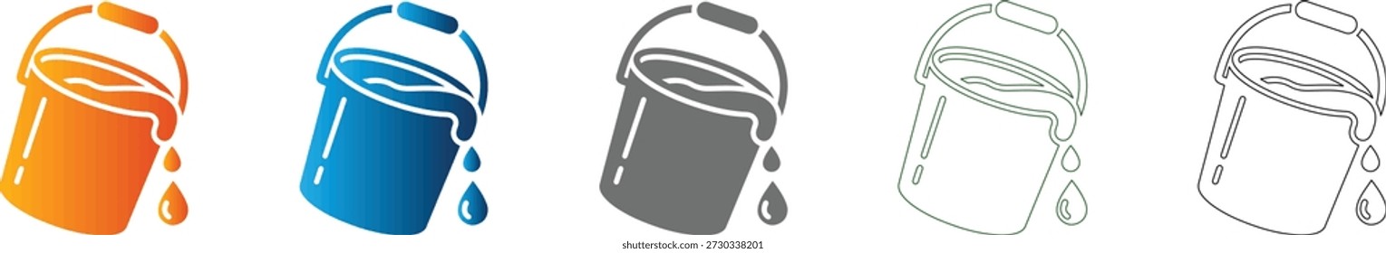A vibrant flat icon of a paint bucket with dripping paint, rendered as a scalable vector, isolated for versatile use within a professional icon set.