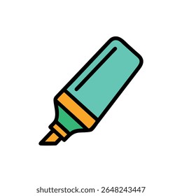 A vibrant flat illustration of a turquoise marker with orange and green accents against a White Background, creating a bold design.