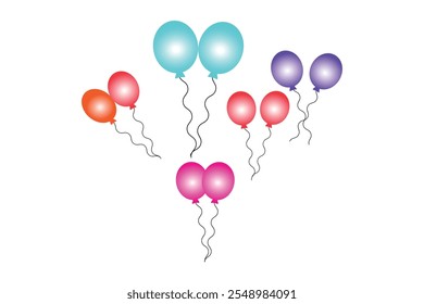 Vibrant flat set of cartoon balloons for joyful celebrations, cheerful balloon bunch designs for party decor vector illustration, playful cartoon flat set of balloons for birthday decorations